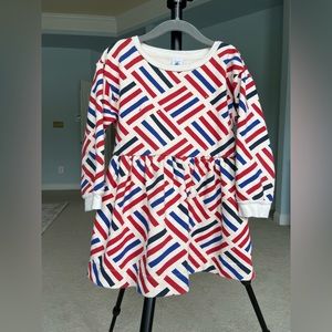 Petit Bateau girl tunic dress navy red, warm. French brand.